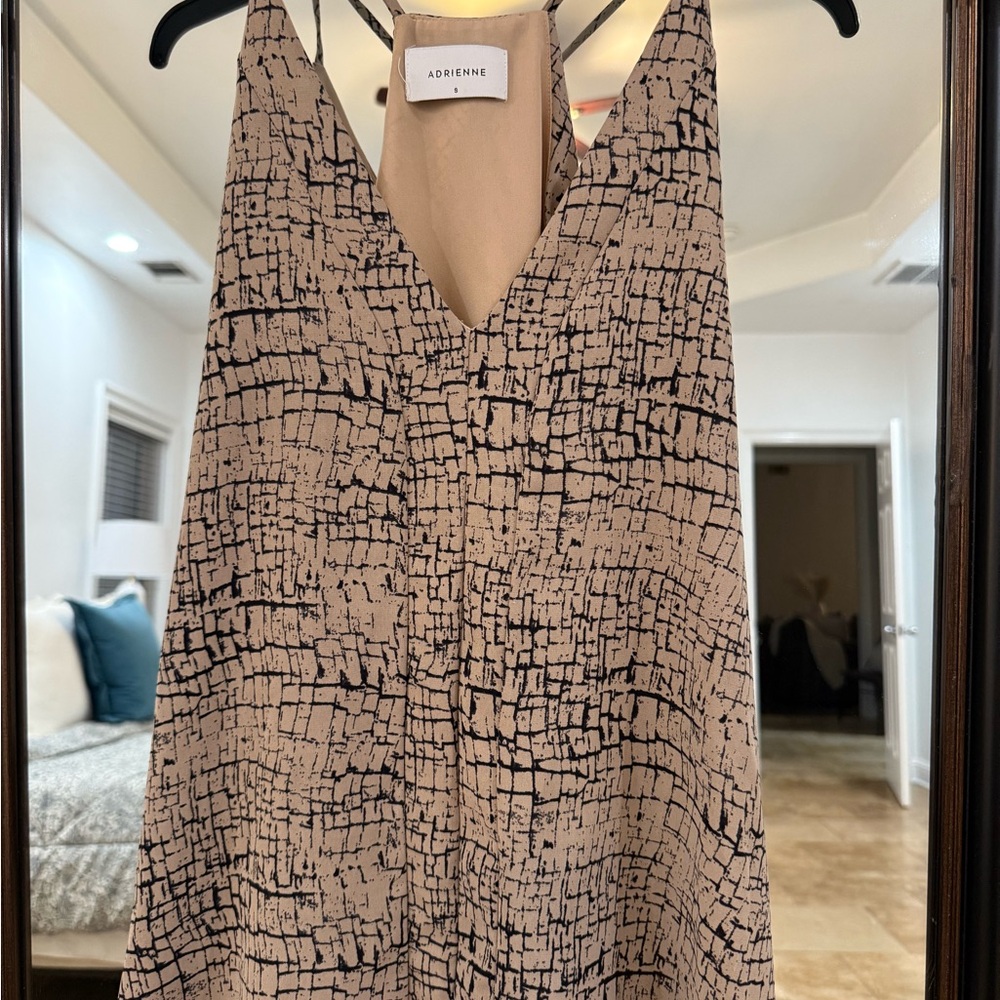 Adrienne Beige and Black Abstract Boutique Top
